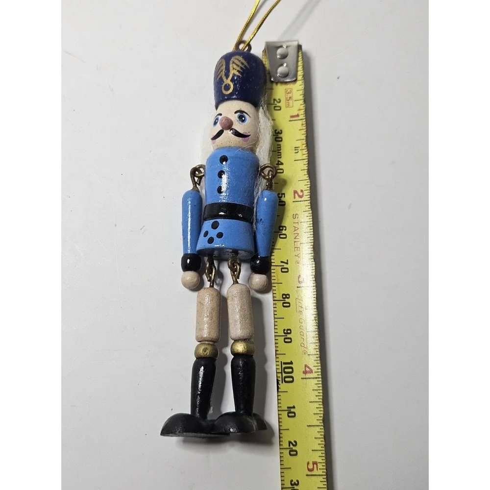 Vintage Wooden Toy Soldier Nutcracker Christmas Ornament Dangle Legs Light Blue